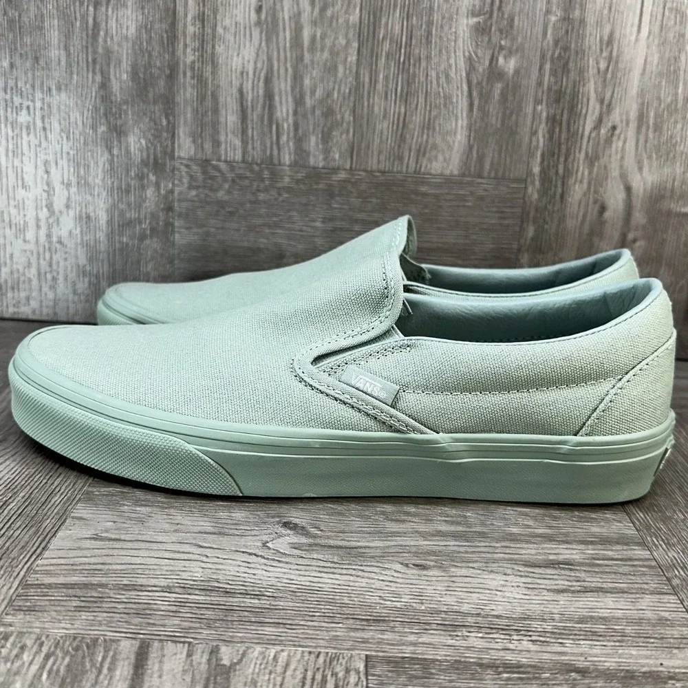 Vans Classic Slip-On Women 6.5‎ Sage Green Canvas Monochromatic Skate Shoes NEW